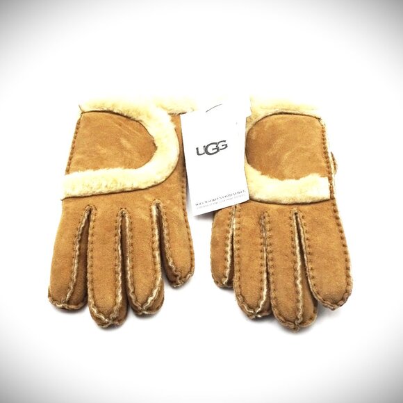 UGG Genuine Steamy Chestnut Color Shearling Suede & Leather Gloves Size M - Picture 3 of 10